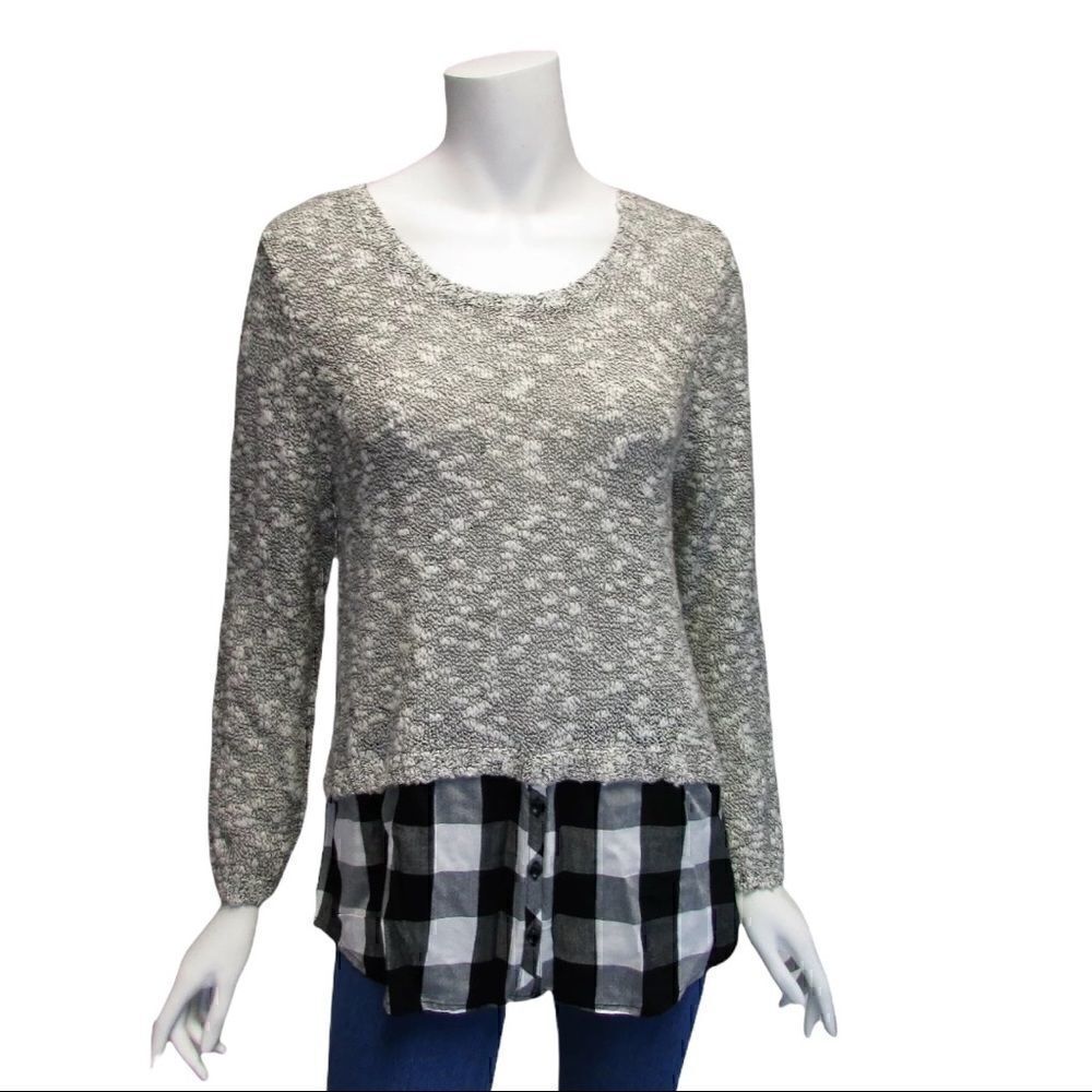 Kensie Sweater With Attached Shirt Tail
